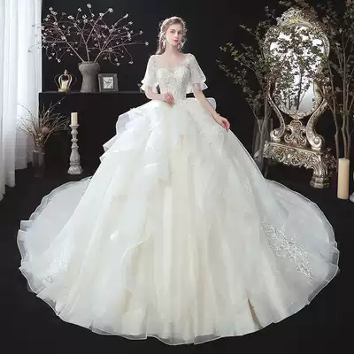 Light wedding dress 2021 new bride small Hepburn department super fairy dream temperament large size pregnant women trailing
