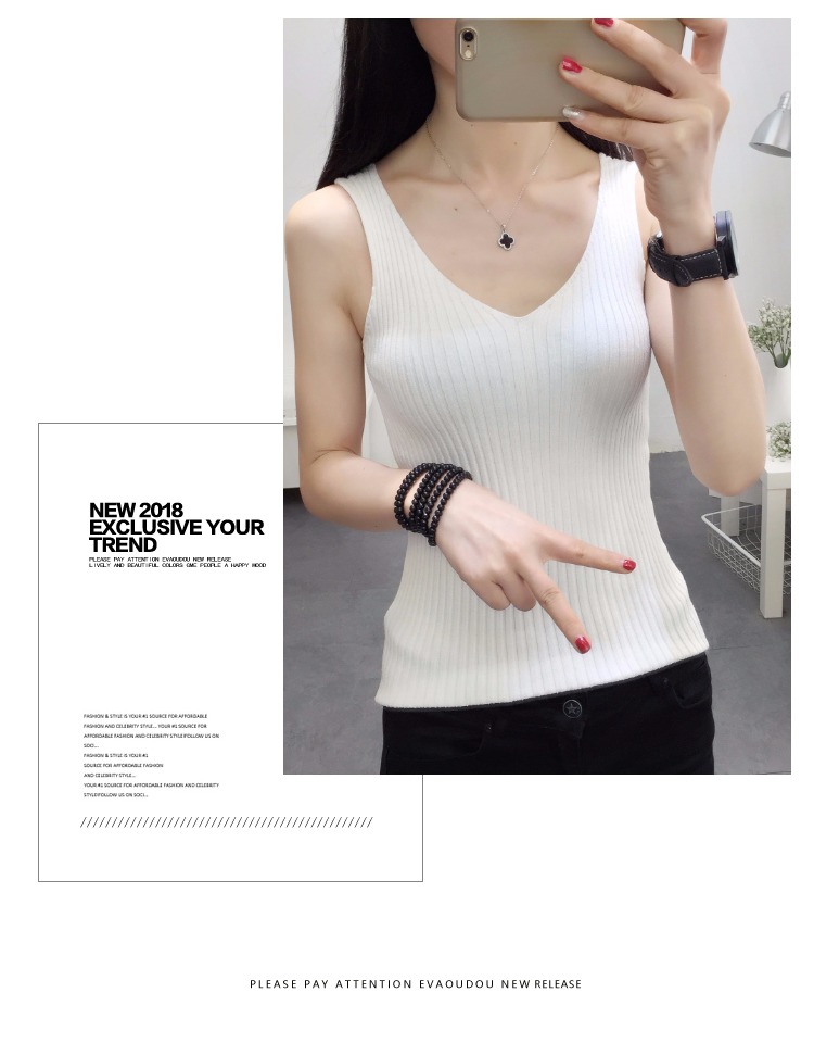 Áo thun dệt kim cổ chữ V lớn mùa xuân và mùa hè mới băng lụa gợi cảm Slim tidal áo bó sát đáy ngắn áo len nữ