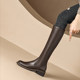 Autumn and winter new style leather high-top elastic slim boots brown medium heel for small people but no more than knee-high knight boots for women to look slim
