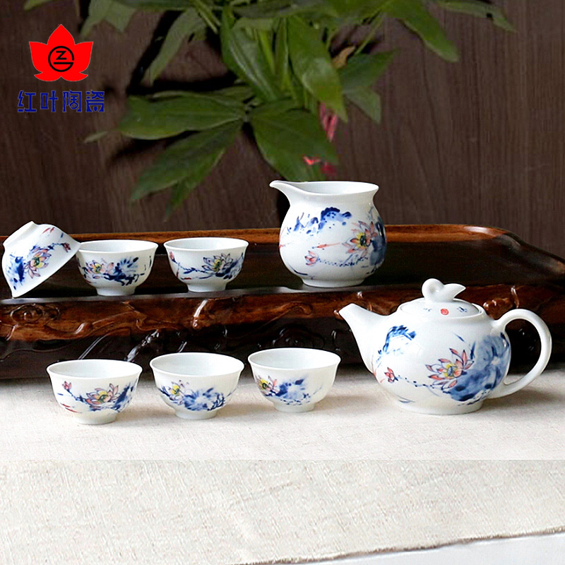 Red high temperature fine white porcelain jingdezhen porcelain of a complete set of kung fu tea sets suit the teapot teacup