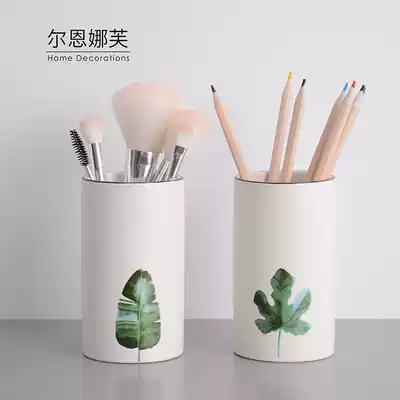 Green plant hipster ins ceramic cosmetic brush barrel cosmetic brush barrel pen barrel table eyeliner eyebrow pencil storage tube
