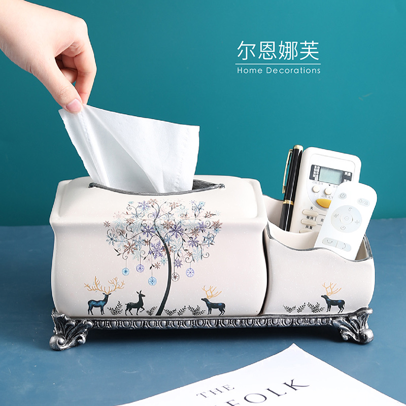 European deer resin napkin paper box Multi-function tissue box Remote control storage box Household living room coffee table Toilet paper box
