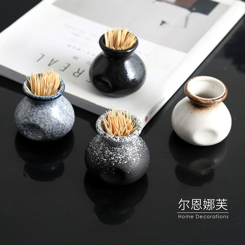 New Chinese Style Day Style Ceramic Toothpick Cylinder Creative Home Living Room Hotel Commercial Personality Dining Room Toothpick Tank Box Containing