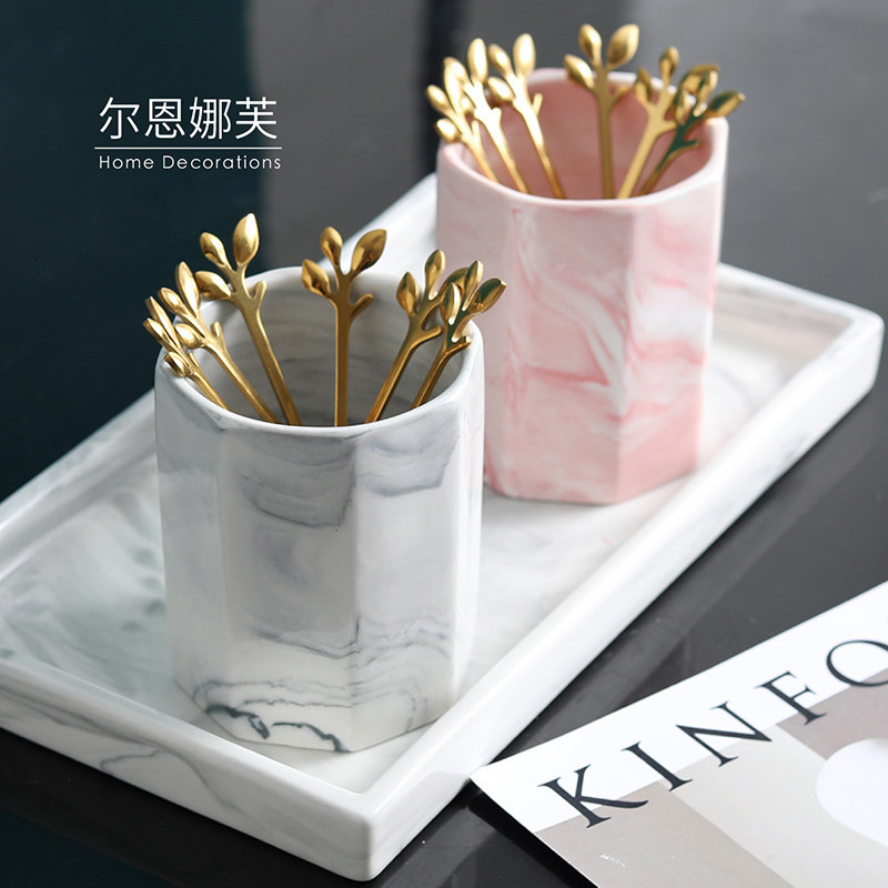 Geometric ceramic set stainless steel creative fashion household fruit fork stick fruit plug dessert fork dessert fork cake fork