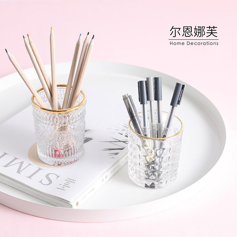 Glass Phnom Penh Nordic Small Fresh Pen Barrel Makeup Brush Barrel Makeup Brush Barrel Desktop Eyeliner Eyebrow Pencil Storage Tube