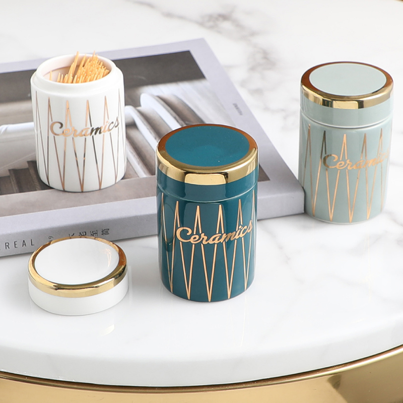 Qingya toothpick tube box light luxury line ceramic toothpick can box creative home living room hotel commercial personality restaurant