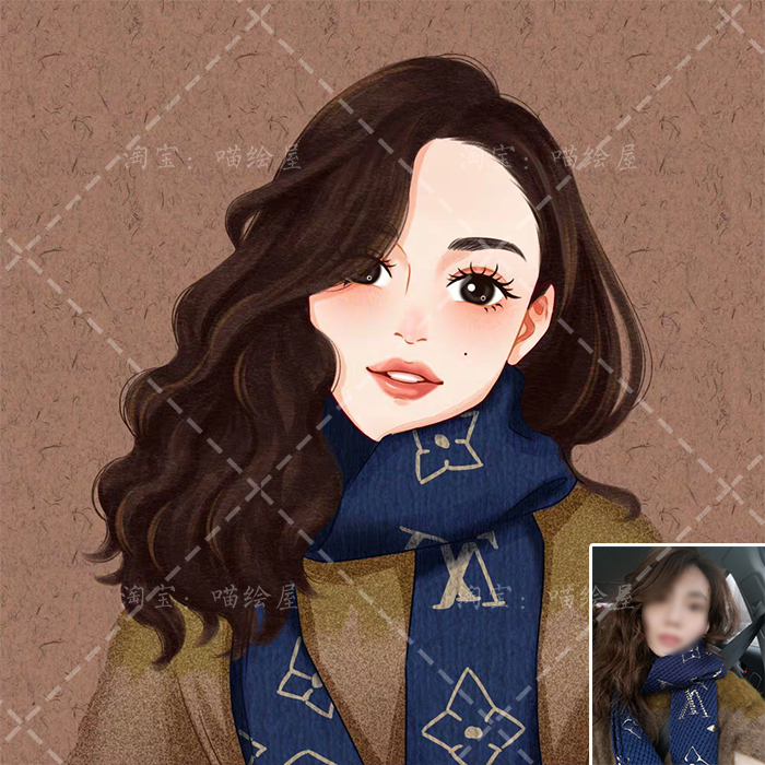 Semi-realistic crayon style cartoon cartoon hand-drawn Q version avatar Real photo change hand-drawn pet hand-drawn avatar