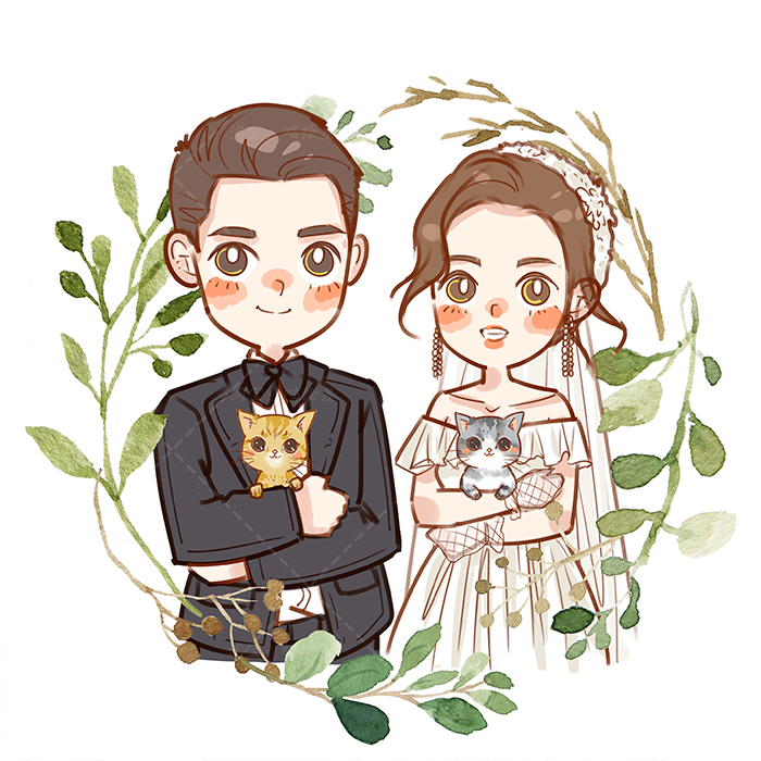 Cute version of the mike pen wedding hand drawn invitation illustration invitation invitation custom Q version cartoon cartoon couple avatar