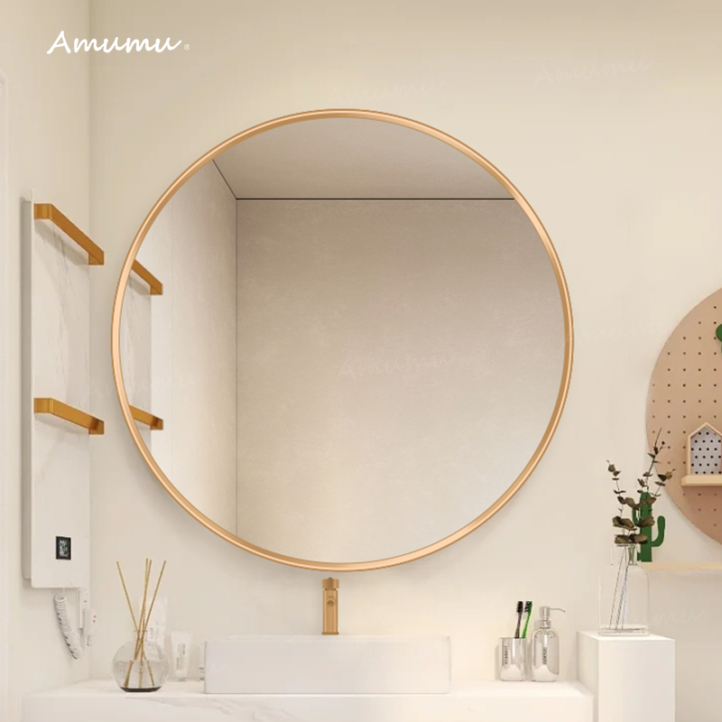 Nordic minimalist round bathroom mirror wall hanging edging ultra-white glass makeup mirror washstand powder room mirror wall