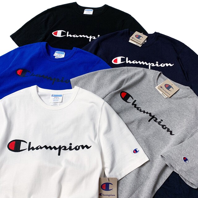 American version of Champion cursive printed logo embroidery c label men's and women's round neck champion short-sleeved men's loose American T-shirt