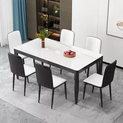 Tempered glass dining table and chair combination household small apartment modern simple rectangular marble grain light luxury