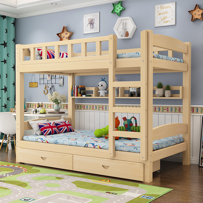 Solid wood minimalist children Double beds Students Dormitories High and low beds Twin Beds Versatile Twin Beds Adult Pine Wood Beds