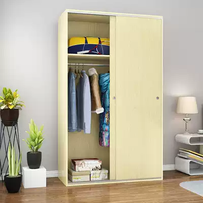 Modern minimalist economy adult solid wood wardrobe sliding door 2 door bedroom wooden integral sliding door wardrobe storage