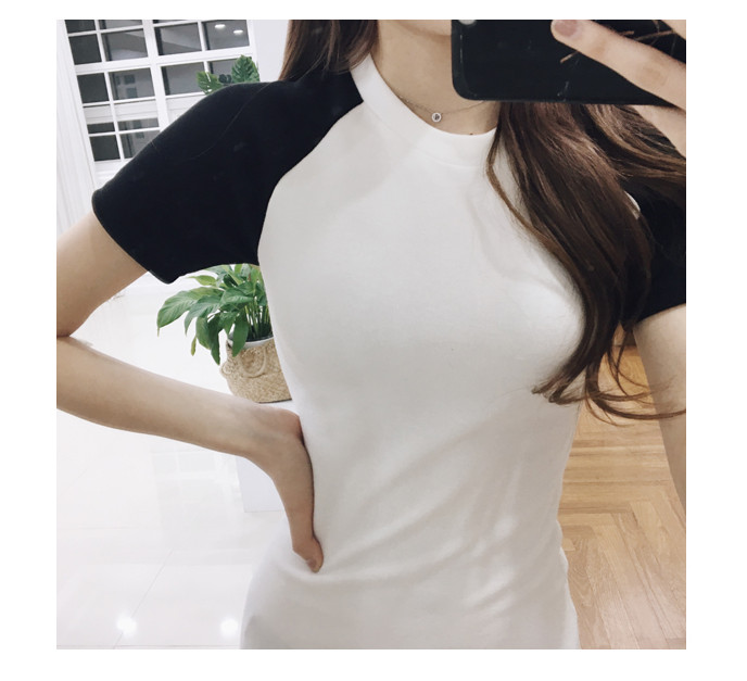 Hàn Quốc Dongdaemun với 2018 mới tính khí thanh lịch khâu tương phản mỏng sexy hip ngắn tay đầm váy nhung
