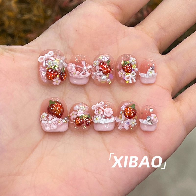 Pink French Style Short Wearable Nails for Summer, Cute Handmade Nail Patches, 2026 New High-End Wearable Manicure