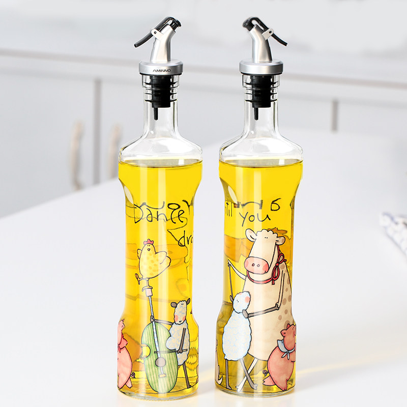 Aimeo European-style home glass oil jug anti-oil spill bottle Sauce Bottle Vinegar Bottle Suit Creative Kitchen Oil Tank