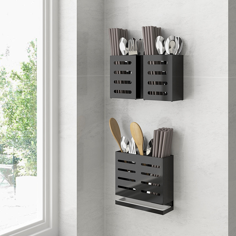 Home Stainless Steel Chopstick Cylinder Kitchen Shelve Wall-mounted Chopstick Cage Hanging Chopstick Basket Drain Cutlery Containing shelf