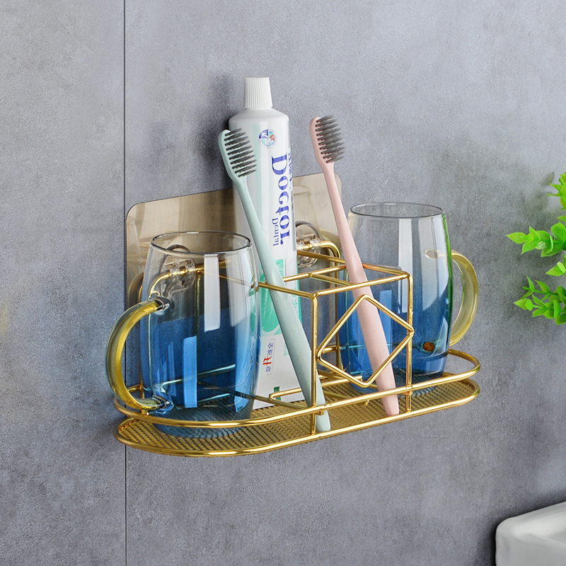 Wall-mounted light and luxurious wall-mounted electric toothbrush shelve toothpaste toothbrushing cup mouthwatering glass suit shelve free of punch