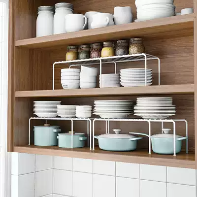 Kitchen integral cabinet layered retractable partition plate pot rack table top shelf cabinet storage plate rack