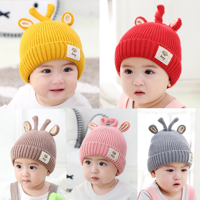Baby hat autumn and winter cotton wool hat baby cute super cute boy 0 girl baby March 6 knitted hat 1 year old