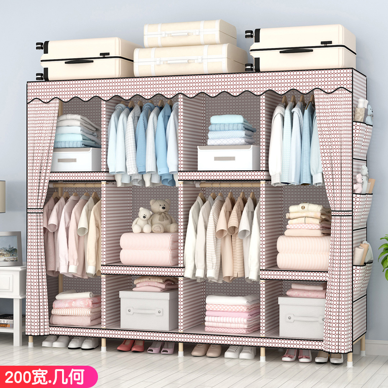 Dễ dàng tủ thường dân thép gỗ vải móc lắp ráp dày di phòng ngủ gỗ nhà cho thuê - Buồng mẫu tủ áo đẹp
