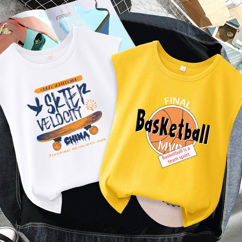 Children's vest boys cotton sleeveless T-shirt summer thin section trendy children's clothing vest top outer wear medium and large children's summer clothing