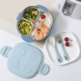 Посуда для кормления, детский комплект для еды из нержавеющей стали, ложка, мультяшная вилка, обеденная тарелка для прикорма, защита при падении, защита от ожогов