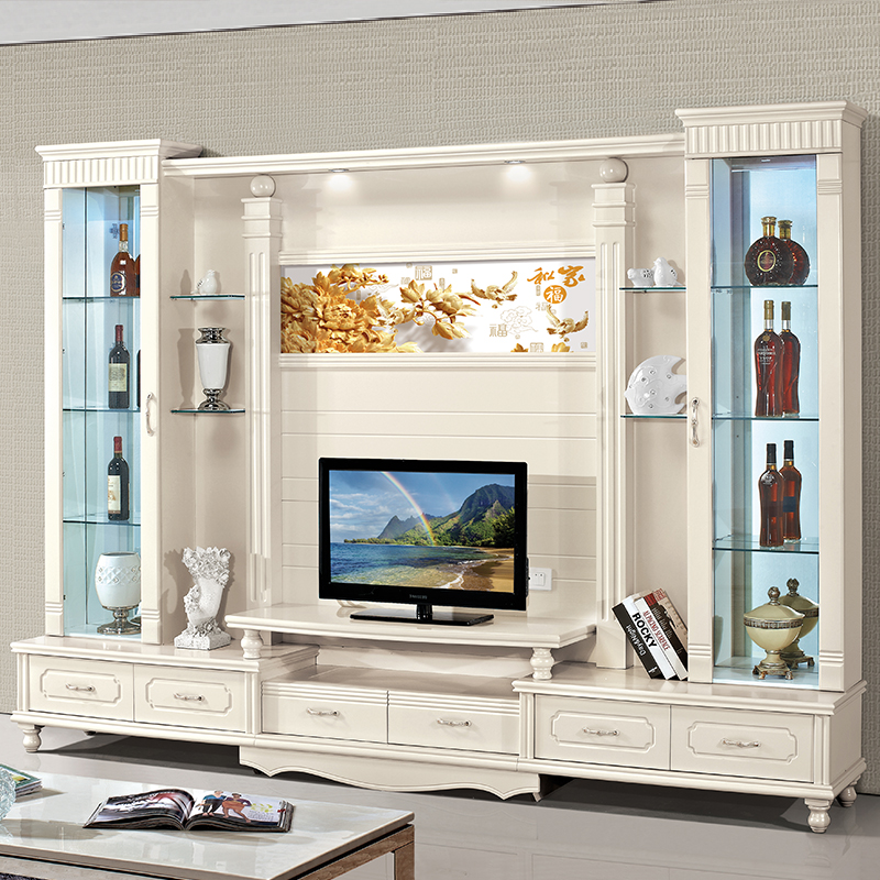 European-style wine cabinet combination TV cabinet video wall overall background wall floor cabinet living room furniture multi-functional storage hall cabinet
