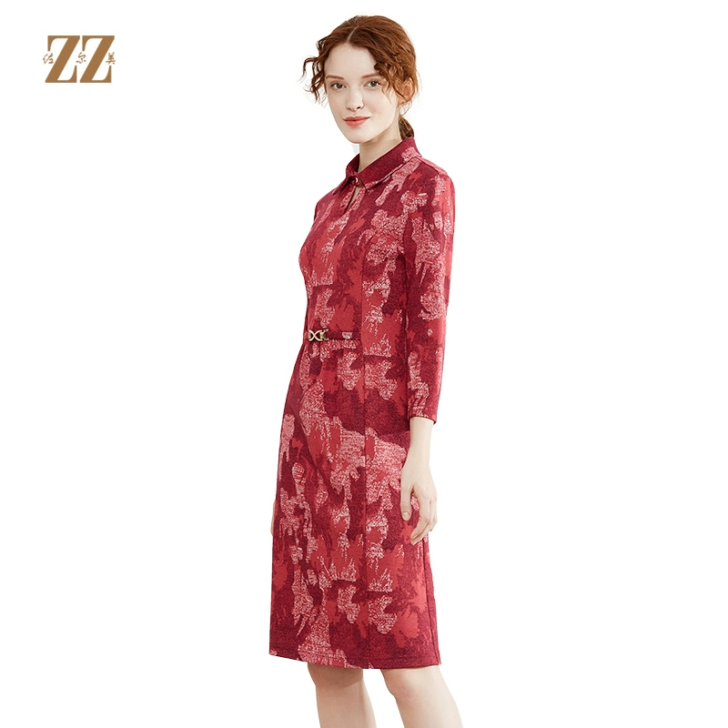 Zormei đầu mùa xuân và mùa thu lễ hội mới của mẹ mặc áo ba lỗ giữa eo dài tay tính khí màu đỏ váy chữ A E93LL15 - A-Line Váy