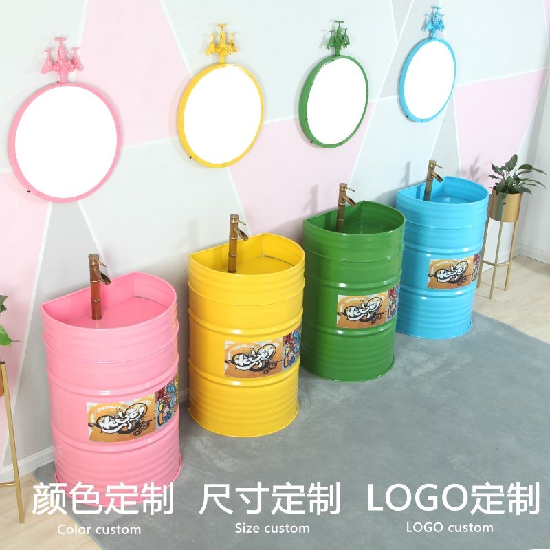 Wrought iron vintage creative oil drum column basin toilet floor-standing washbasin industrial style bar personality wash basin sink