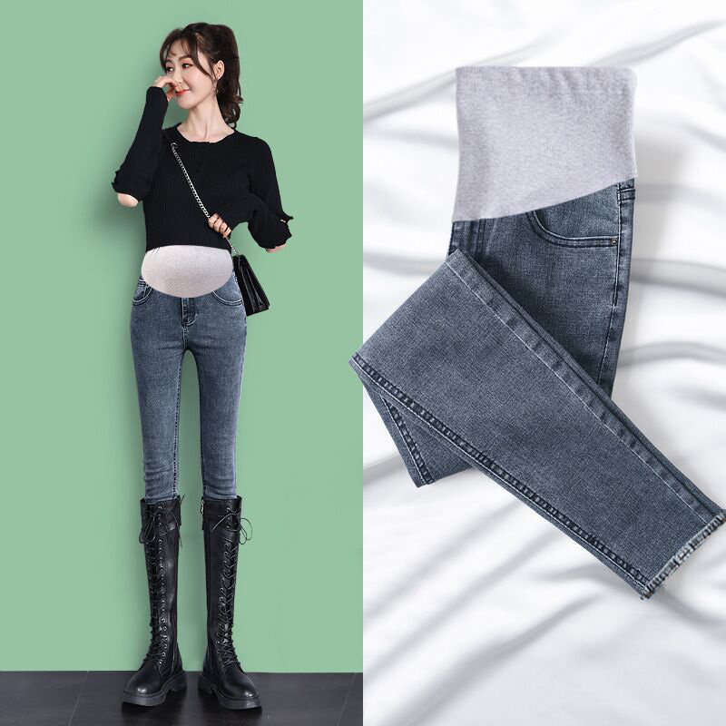 Maternity pants spring and autumn casual outside wear denim trousers winter fashion plus plus plus thick belly leggings small leggings