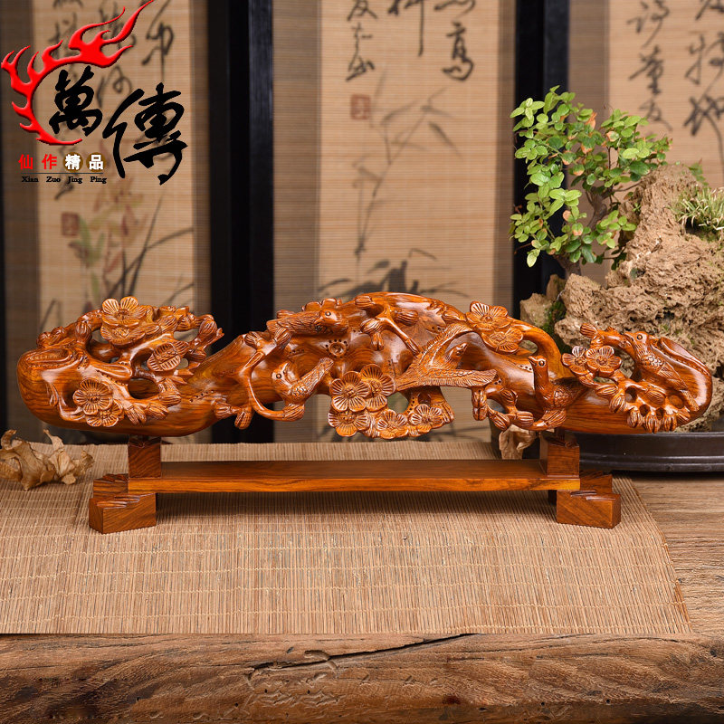 Rosewood carving auspicious ornaments happy eyebrows Solid wood carving Magpie wishful living room decoration craft gift decoration
