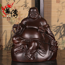 Wanchuan African Ebony large Maitreya Buddha statue wood carving sitting Buddha laughing Buddha mahogany solid wood decorative ornaments