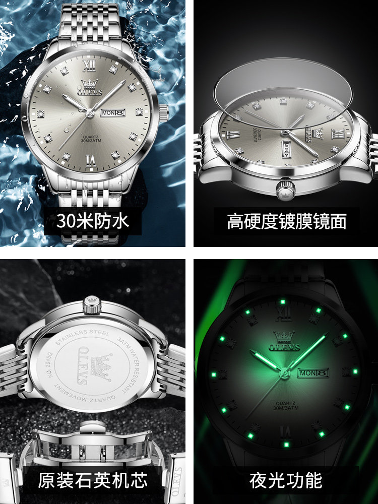 Swiss Genuine New Men's Watch, Men's Mechanical Watch, Fashionable Business Versatile Steel Band Waterproof Quartz Watch for Men