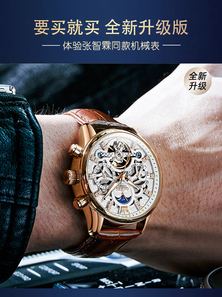 New Year's Gift Swiss Genuine Brand Men's Watch Automatic Mechanical Watch with Leather Strap Skeleton Design Top Ten Luxury Watches