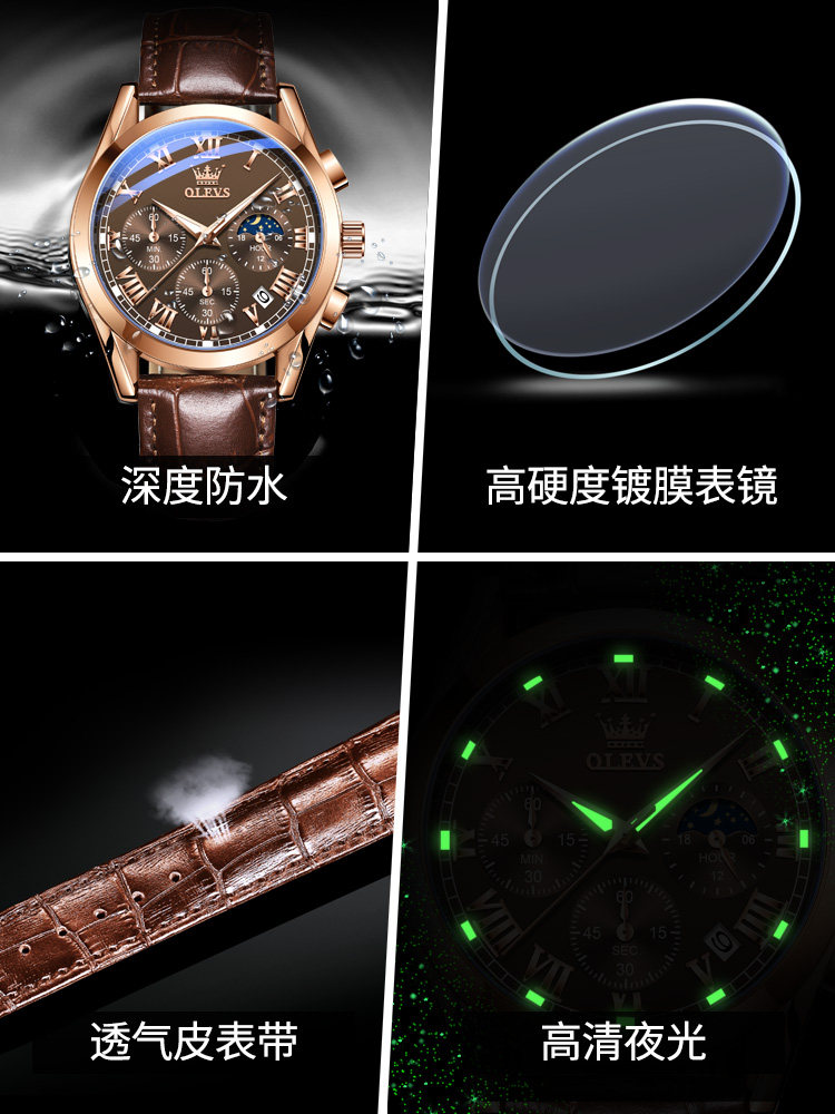 Swiss Genuine Brand Men's Watch, Men's Mechanical Watch, Genuine Leather Strap, Famous Watch, Waterproof Quartz Watch for Middle School Students, Top Ten Men's Watches