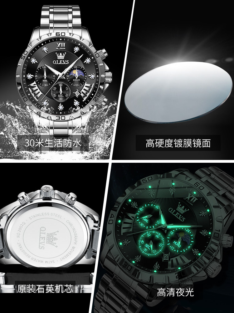 New Year's Gift Brand Genuine Men's Watch Men's Fully Automatic Mechanical Multi-Function Luminous Waterproof Quartz Watch Luxury Watch