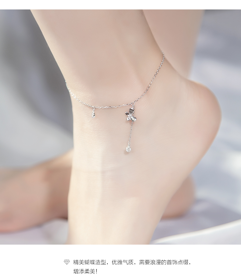 Vòng chân bạc 925 sterling phiên bản Nhật Bản và Hàn Quốc của nữ sinh viên đơn giản Sen Bộ bạn gái cá tính thời trang tươi mới và đáng yêu vòng đeo chân nữ bằng vàng