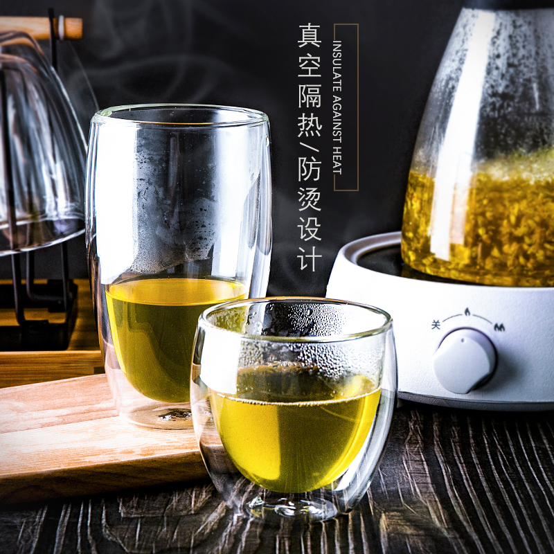 Double household heat-resistant transparent glass cup cup of teacup fruit milk juice creative insulation milk cup