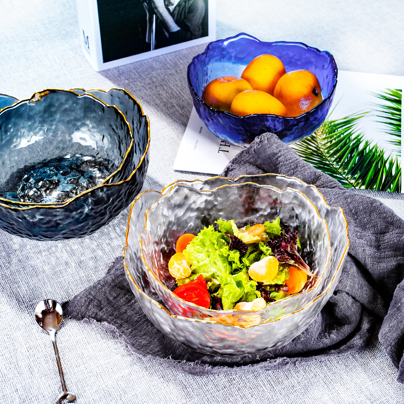 Japanese creative irregular large glass bowl of vegetables fruit dishes salad bowl of dessert bowl tea wash