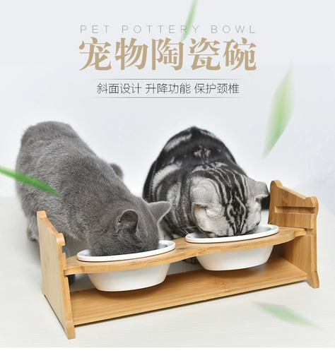 Кошачья чаша двойная миска с кошачьим бассейном бамбуковой полки керамический кот рис напиток с водой из нержавеющей стали кошачья чаша для кошачья кошка продукты