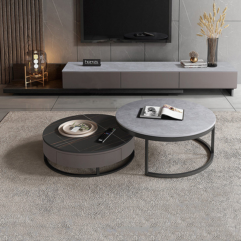 Rock plate Size circular tea table Composition minimalist light extravagant modern small family-style living room TV cabinet Nordic-style minimalist-Taobao