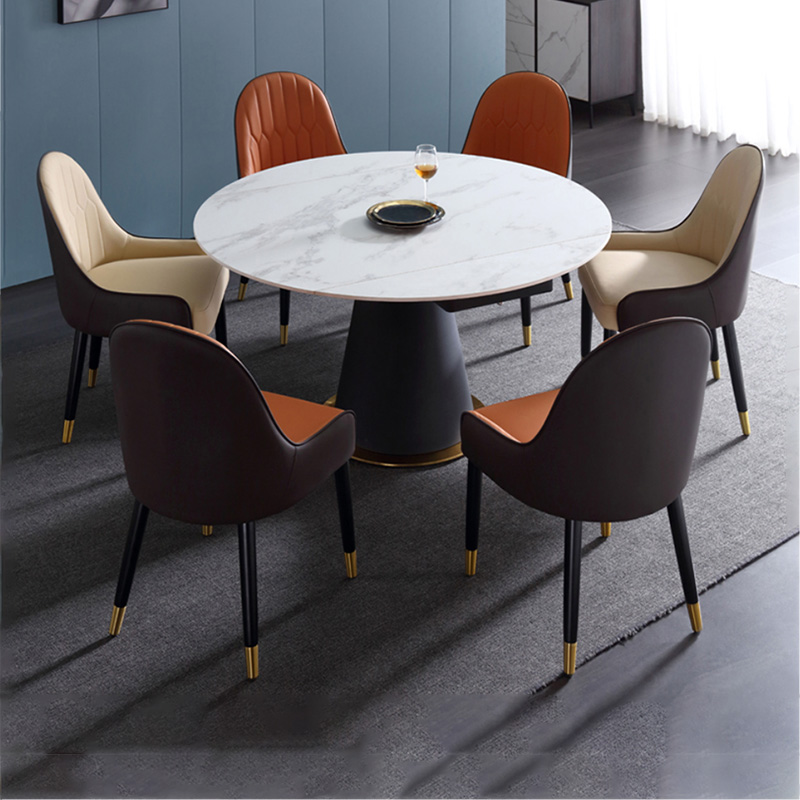 Italian minimal snow white rock tableNordic carbon steel table simple designer household turntable dining table