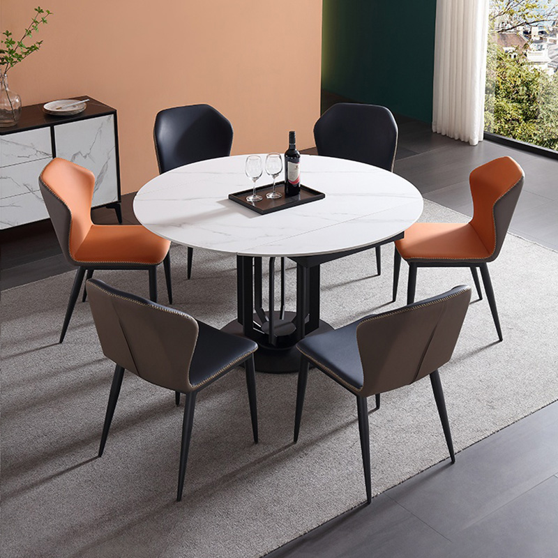 Light luxury rock plate dining table and chair combination modern minimalist household small-sized dining table rotating telescopic round dual-purpose table