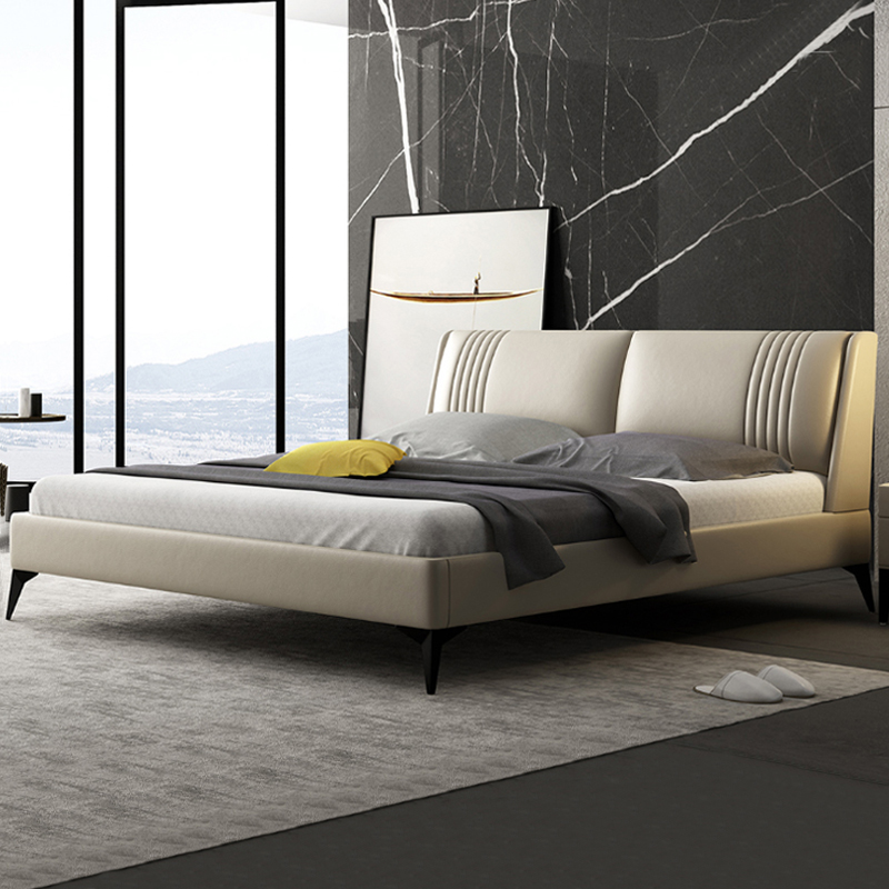 Italian style minimalist light luxury leather bed head layer cowhide double bed master bedroom marriage bed 1 8 meters modern minimalist soft bed