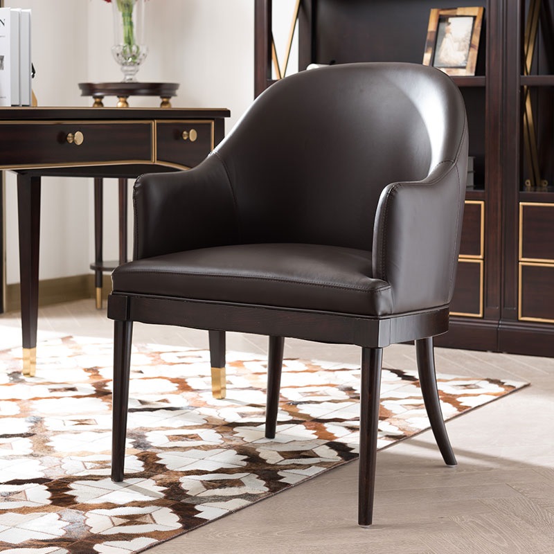 Light extravagant chair genuine leather bookcase solid wood Guest Chair Brief Modern Soft Bag Casual Chair Rear Modern Dining Chair-Taobao