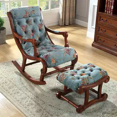 All solid wood fabric rocking chair American recliner adult balcony old man leaning leisure rocking chair recliner distant chair