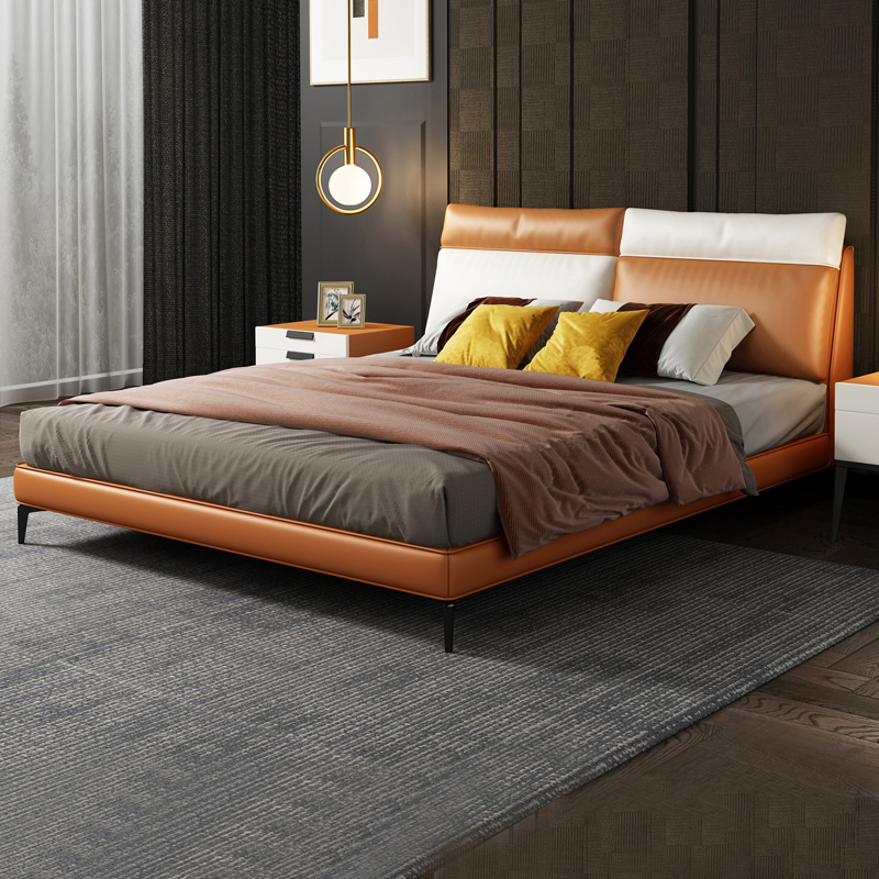 Italian light luxury leather bed 1 8m bed modern minimal 1 5 m small family master bedroom minimal leather art double wedding bed