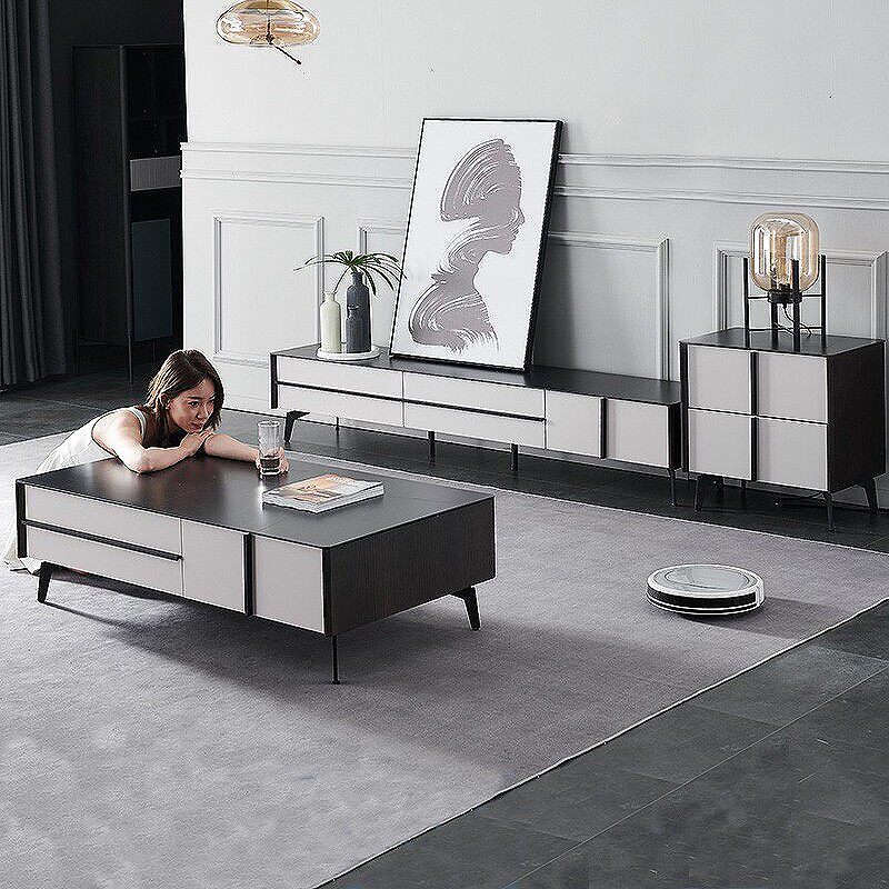Italian rock board light luxury TV cabinet tea table combination simple post-modern marble floor cabinet minimalist living room