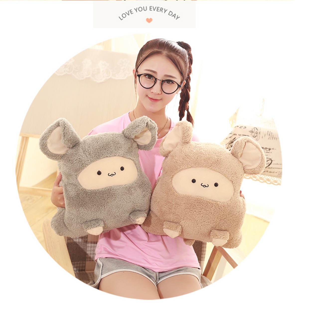 Dễ thương hoạt hình điều hòa chăn gối chăn hai tay ngồi xổm đệm gối tay ấm hơn siesta văn phòng xe gối sofa